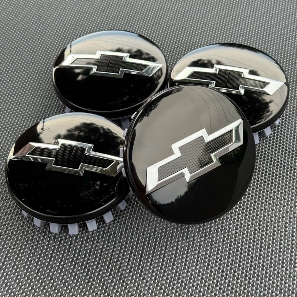 CHEVROLET 4X 83mm BLACK Wheel Center Caps SILVERADO, SUBURBAN, TAHOE